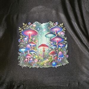 Black T-Shirt with Colorful Mushroom Design